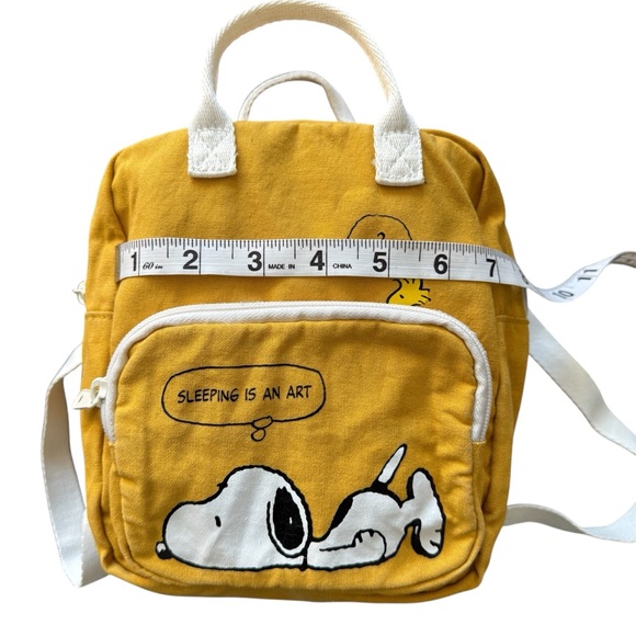 H&M Yellow Snoopy Mini Backpack “Sleeping is an Art” - Picture 7 of 8